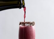 Sparkling Shiraz Cocktail with Dark Chocolate Coated Cacao Nibs